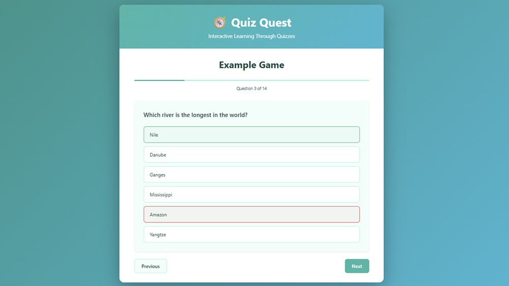 Quiz Quest results