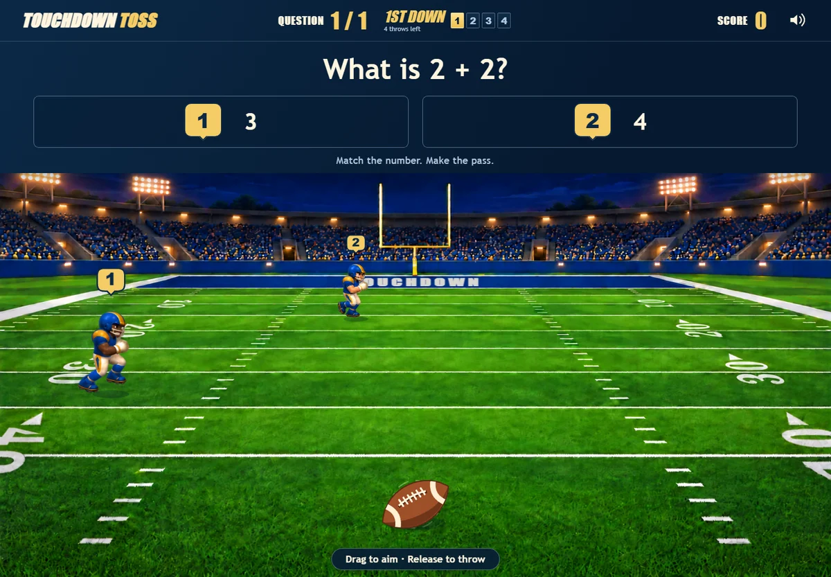 Throw to the numbered receiver matching the correct answer
