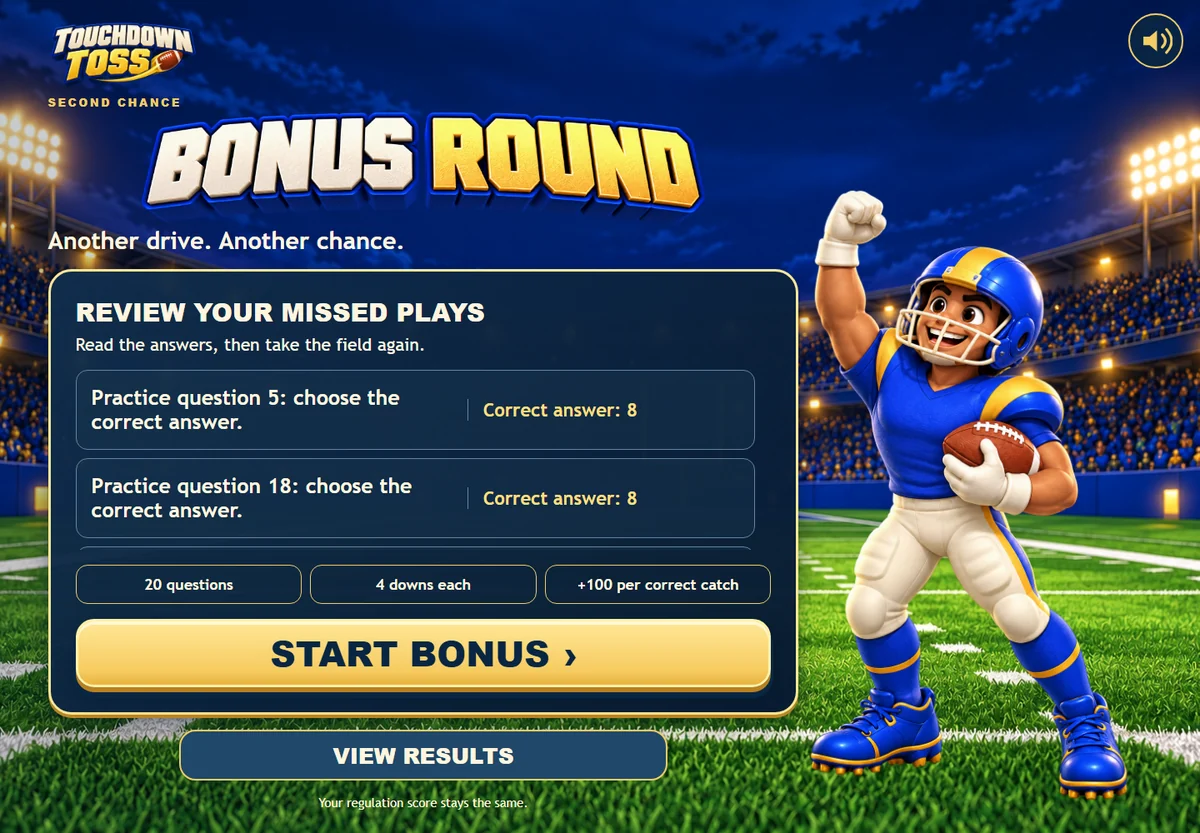 Review missed questions before the optional bonus round